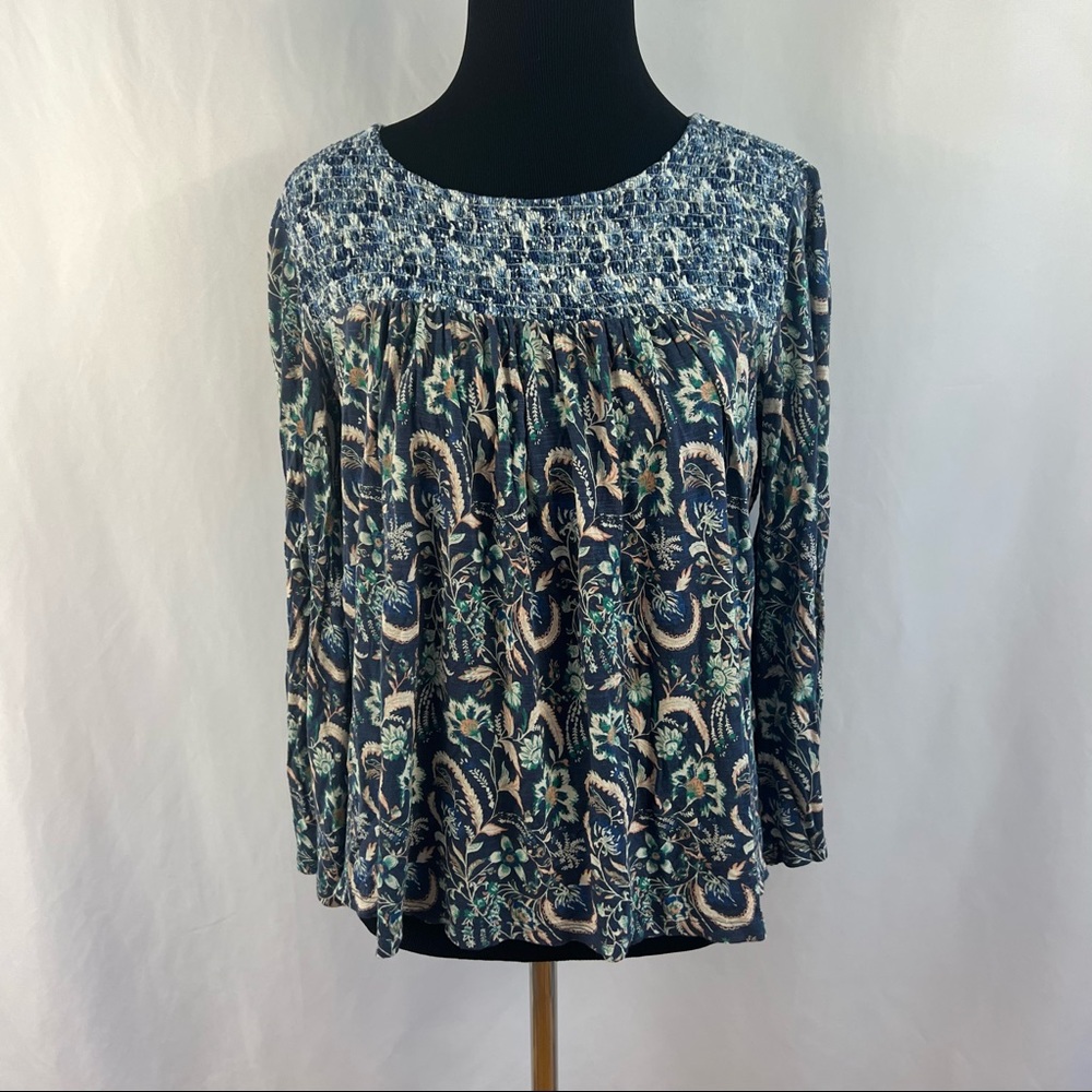 Lucky Brand Top S Small Pastel Colorful Floral Flowy Stretchy Neck Boho Peasant